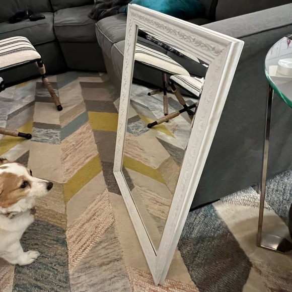 Vintage framed Rectangular beveled Mirror Frame repainted to white was gold - Picture 5 of 10